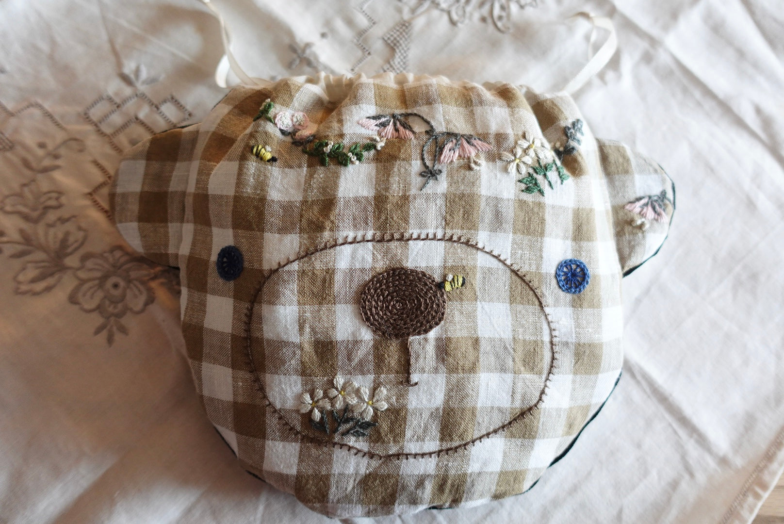 プフちゃん巾着　フローラベルベット